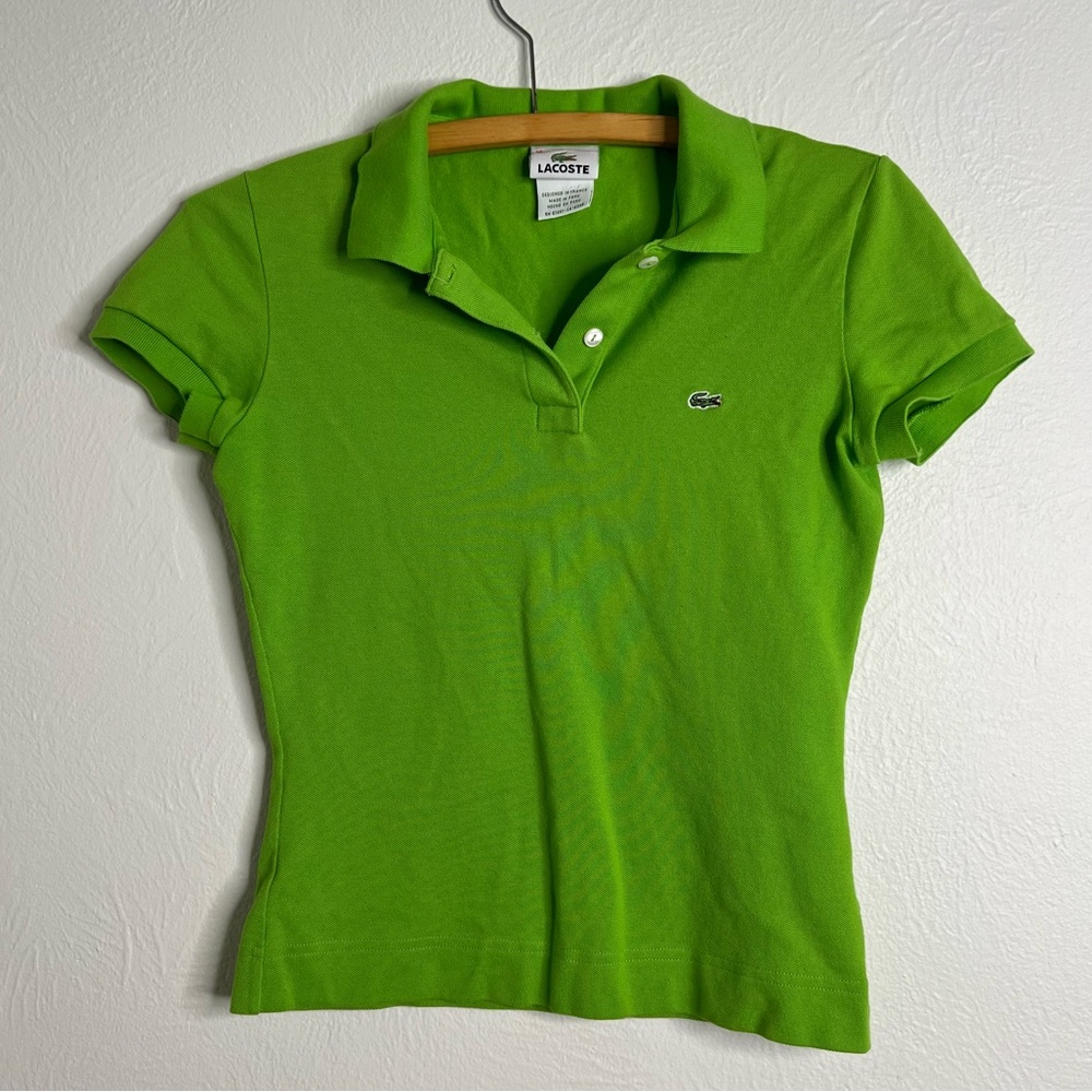 Lacoste Lime Green Short Sleeve Cotton Blend Two Button Placket Polo Shirt Sz 36